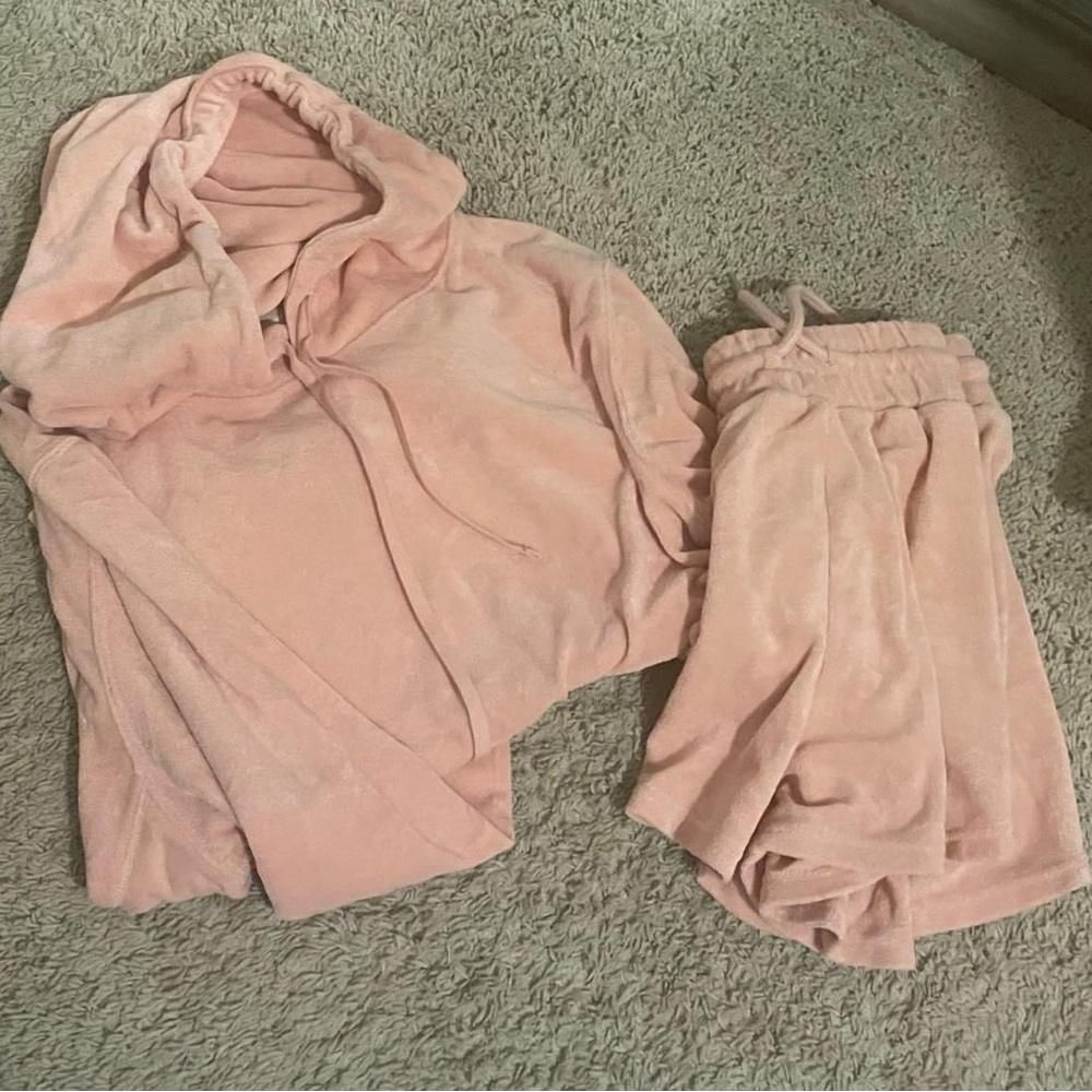 TALULAH Soft Blush Plush Hoodie and Shorts Set
